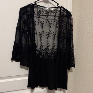 ANDREE BY UNIT Black Sheer Floral Lace kimono